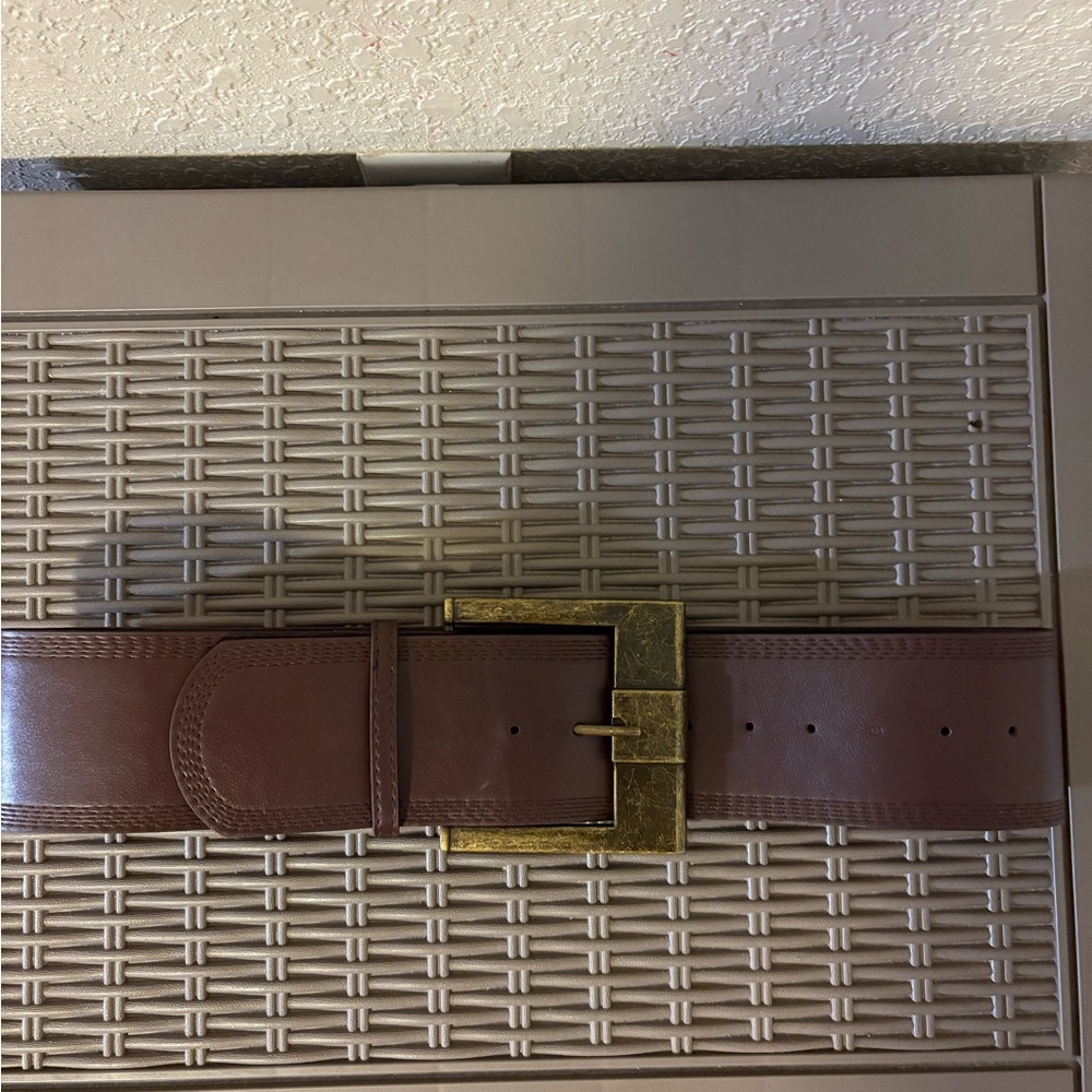 Brown Leather Belt with Gold Buckle